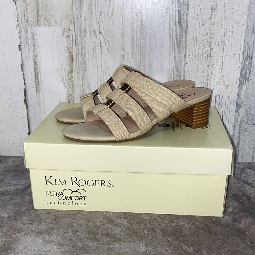 0313 Kim Rogers Beige Mules with Wooden Heel